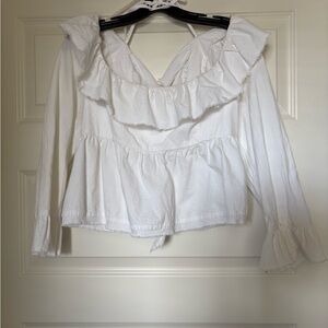 Free People White Ruffled Blouse
